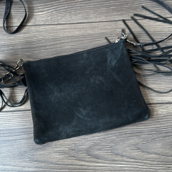 Genuine fur cowhide and leather fringe crossbody bag black and white - Picture 3 of 8